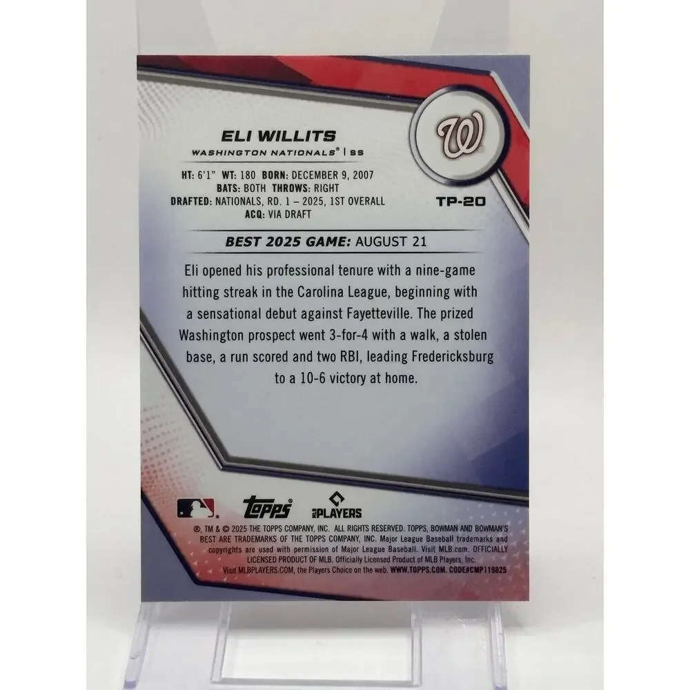 2025 Bowman's Best Eli Willits Lazer Refractor 258/350 SP Washington Nationals